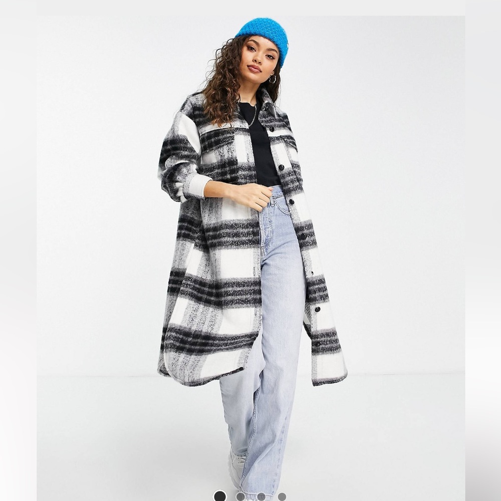 ASOS Violet Romance Petite Longline Brushed Checked Coat